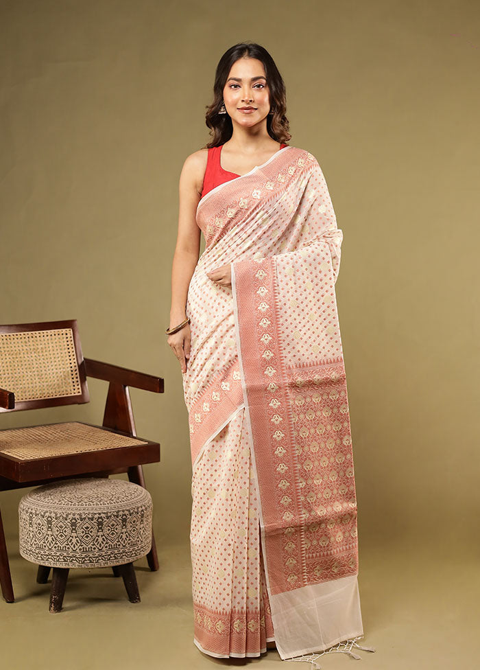 Cream Pure Cotton Saree With Blouse Piece