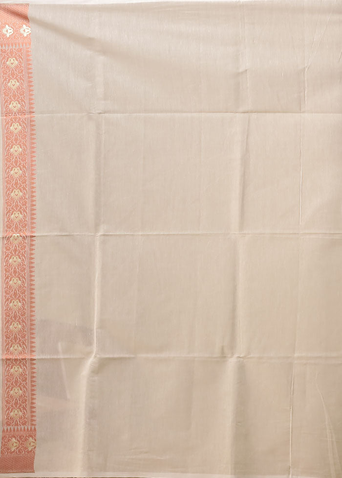 Cream Pure Cotton Saree With Blouse Piece