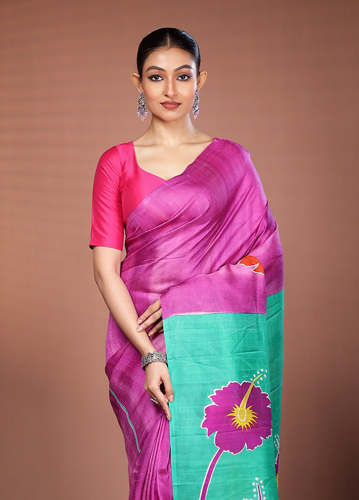 Pink Printed Pure Silk Saree Without Blouse Piece