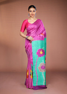 Pink Printed Pure Silk Saree Without Blouse Piece