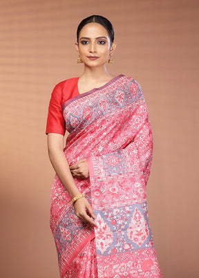 Pink Printed Pure Silk Saree Without Blouse Piece