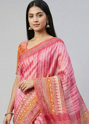 Pink Printed Pure Silk Saree Without Blouse Piece