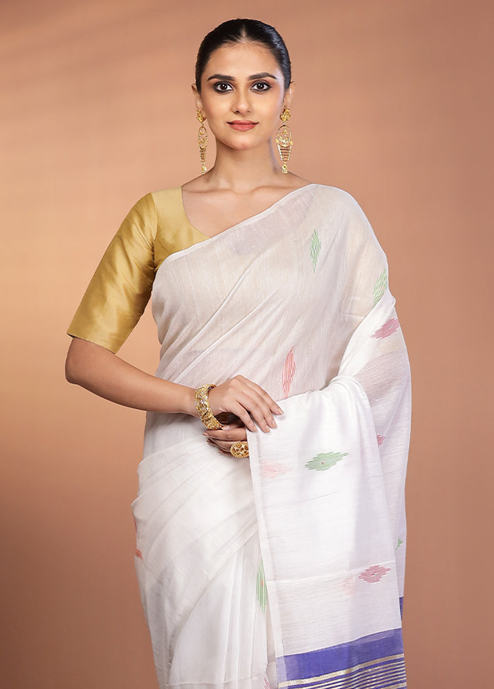 White Matka Silk Saree With Blouse Piece