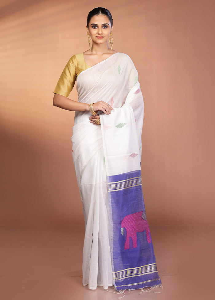 White Matka Silk Saree With Blouse Piece