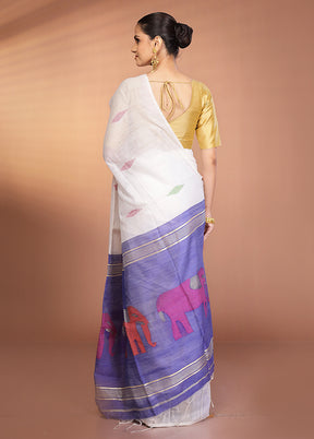 White Matka Silk Saree With Blouse Piece