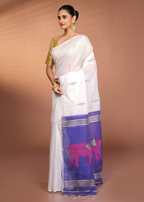 White Matka Silk Saree With Blouse Piece