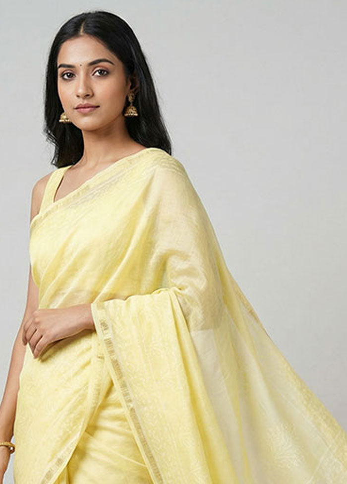 Yellow Chanderi Cotton Saree With Blouse Piece