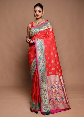 Red Katan Silk Saree With Blouse Piece