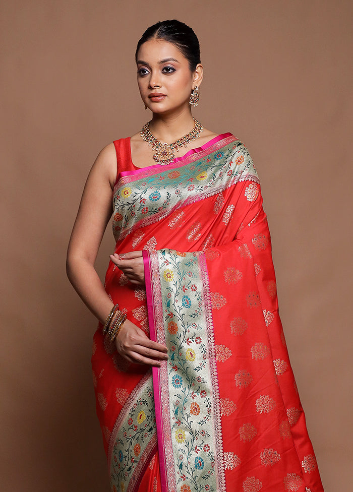 Red Katan Silk Saree With Blouse Piece