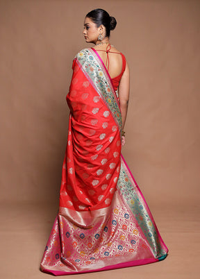 Red Katan Silk Saree With Blouse Piece
