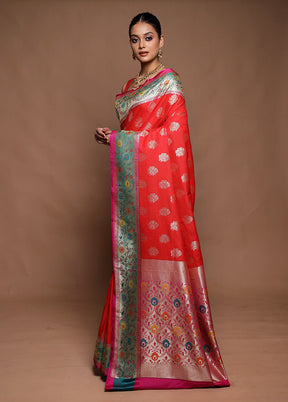 Red Katan Silk Saree With Blouse Piece