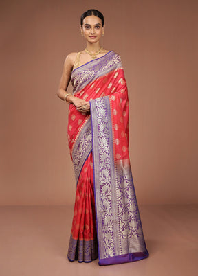 Red Katan Silk Saree With Blouse Piece