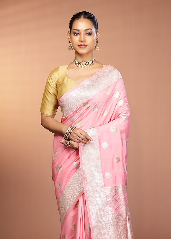 Peach Banarasi Silk Saree With Blouse Piece