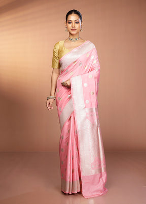 Peach Banarasi Silk Saree With Blouse Piece