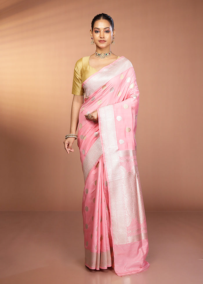 Peach Banarasi Silk Saree With Blouse Piece