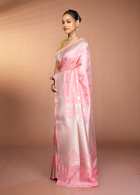 Peach Banarasi Silk Saree With Blouse Piece