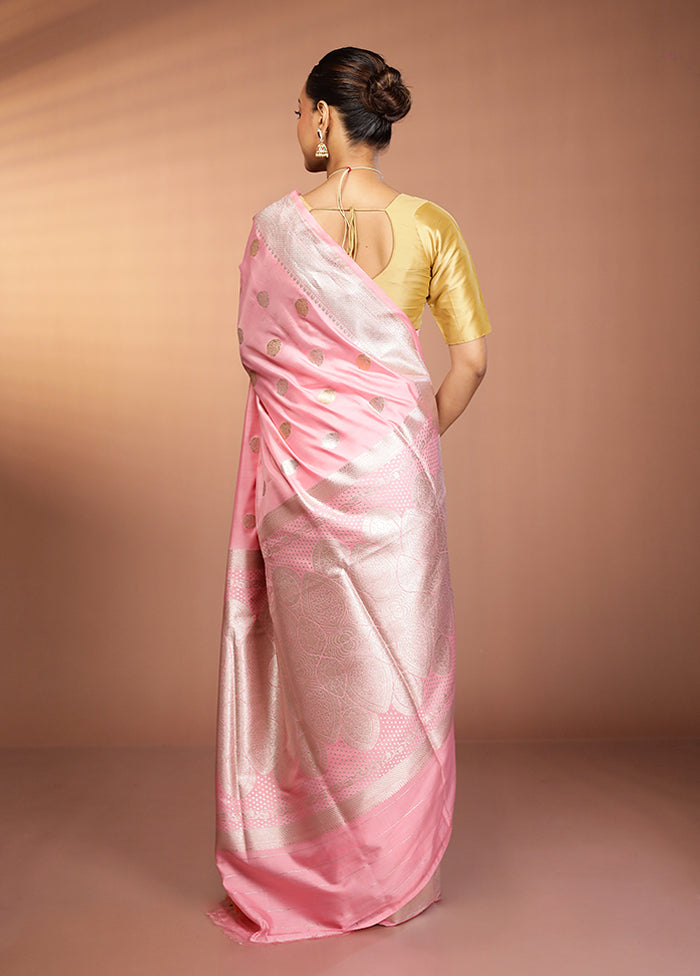 Peach Banarasi Silk Saree With Blouse Piece