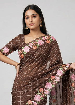 Maroon Organza Saree With Blouse Piece