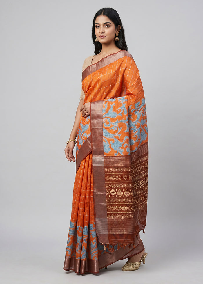 Green Tussar Silk Saree With Blouse Piece