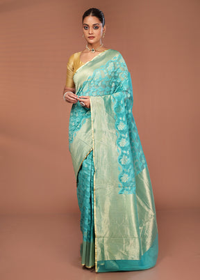 Green Net Saree With Blouse Piece