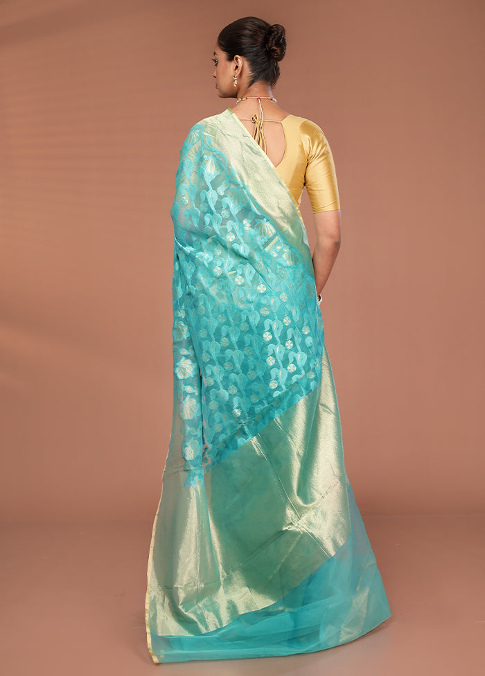 Green Net Saree With Blouse Piece