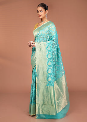 Green Net Saree With Blouse Piece