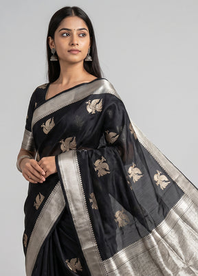 Black Handloom Katan Pure Silk Saree With Blouse Piece