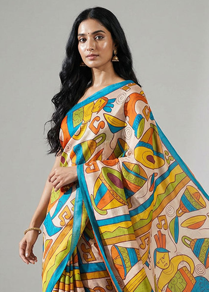 Multicolor Printed Pure Silk Saree Without Blouse Piece