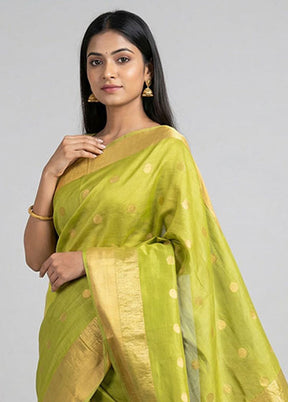 Green Chanderi Silk Saree With Blouse Piece