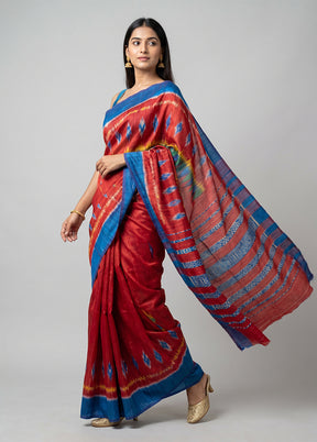 Green Tussar Silk Saree With Blouse Piece