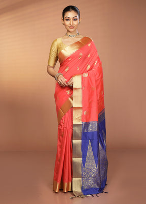 Pink Kanjivaram Silk Saree With Blouse Piece