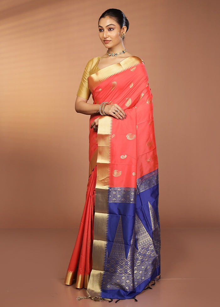Pink Kanjivaram Silk Saree With Blouse Piece