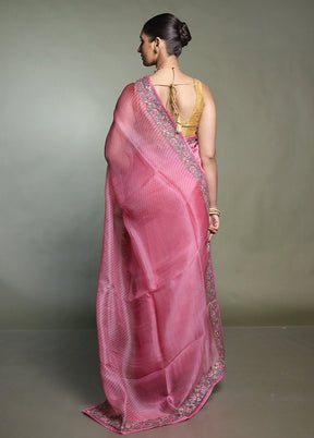 Pink Handloom Pure Organza Saree With Blouse Piece