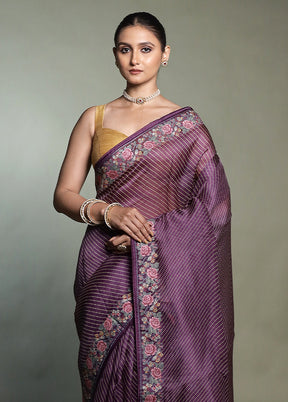 Purple Handloom Pure Organza Saree With Blouse Piece