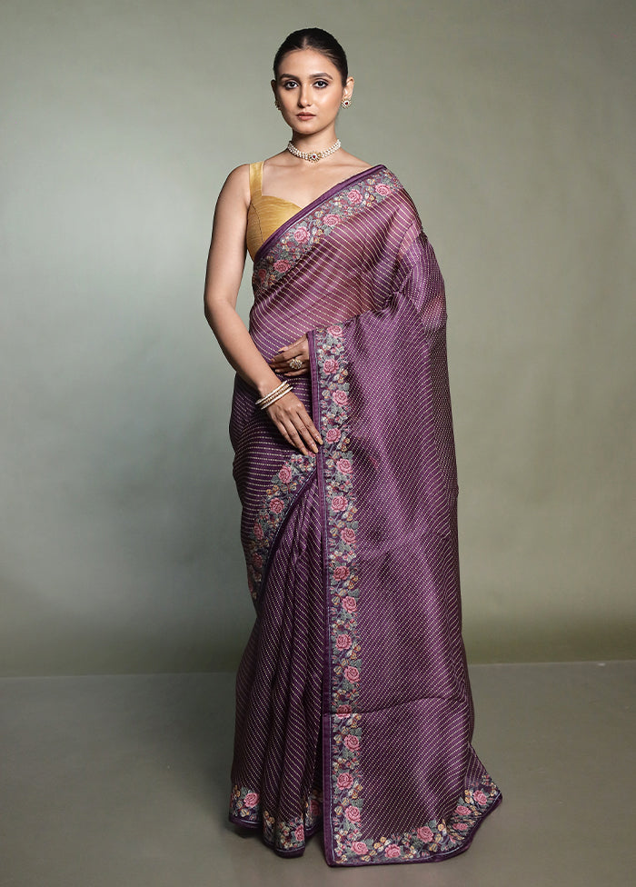 Purple Handloom Pure Organza Saree With Blouse Piece
