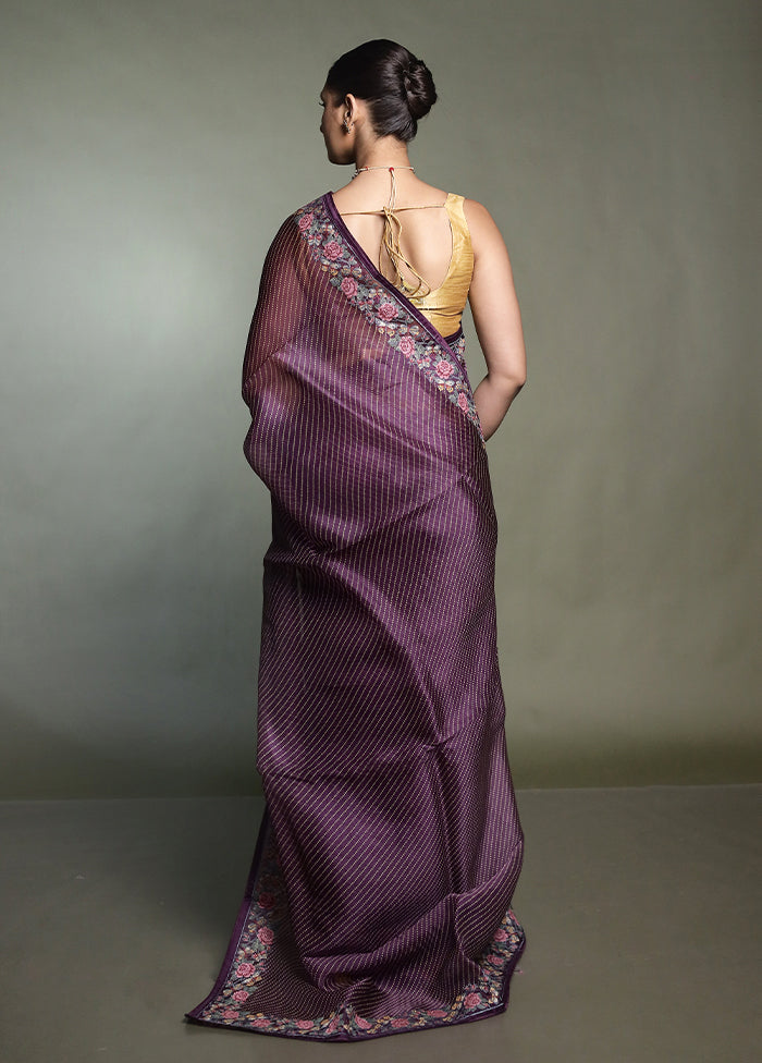 Purple Handloom Pure Organza Saree With Blouse Piece