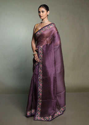 Purple Handloom Pure Organza Saree With Blouse Piece