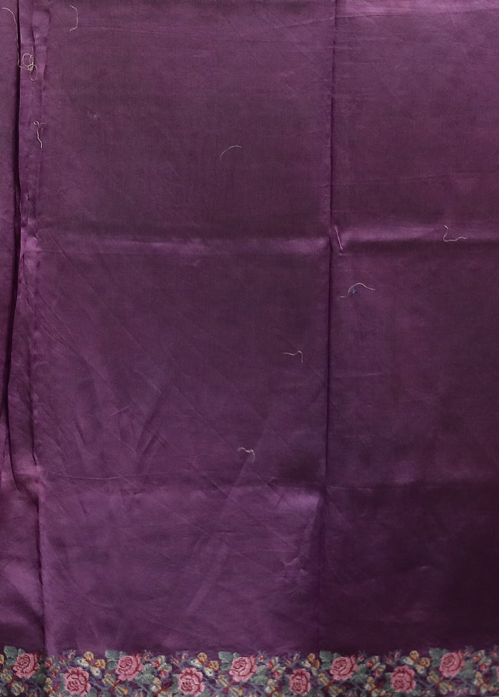 Purple Handloom Pure Organza Saree With Blouse Piece
