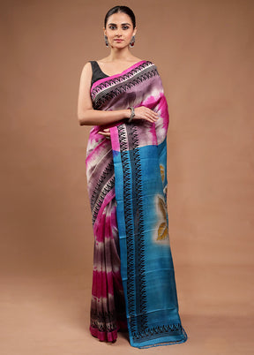 Pink Printed Silk Saree Without Blouse Piece