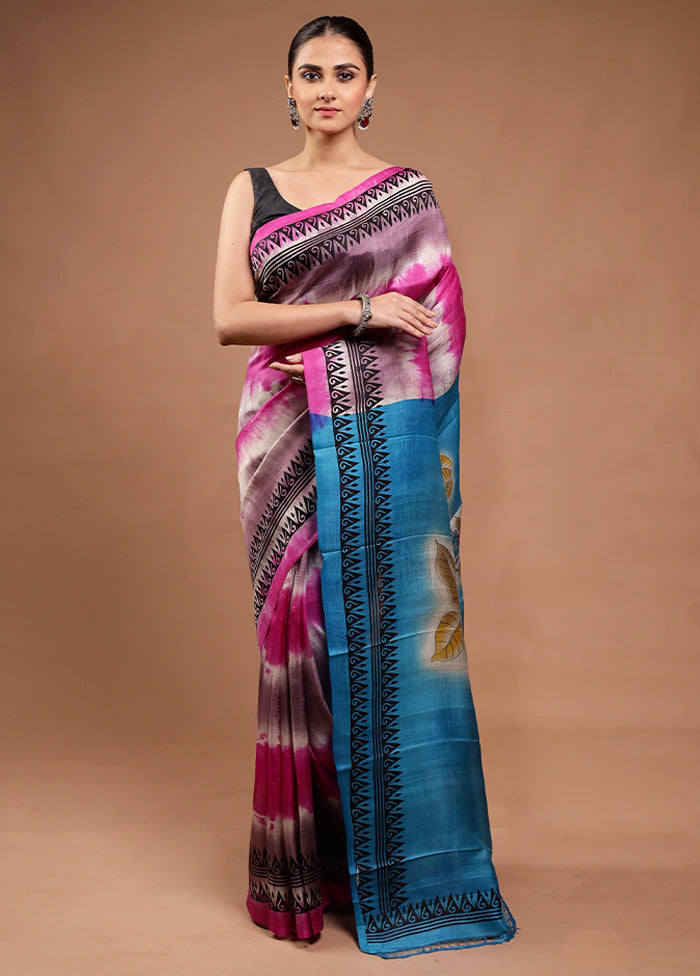 Pink Printed Silk Saree Without Blouse Piece