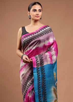 Pink Printed Silk Saree Without Blouse Piece