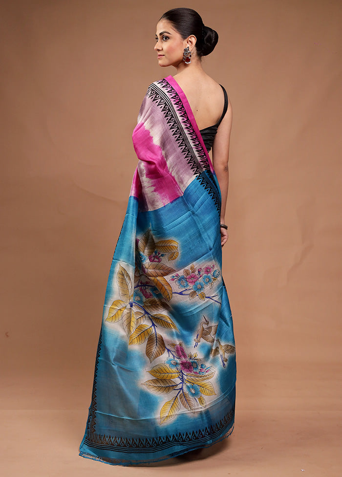 Pink Printed Silk Saree Without Blouse Piece