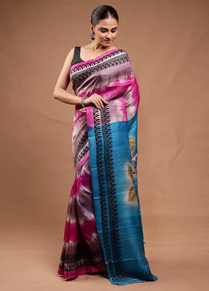 Pink Printed Silk Saree Without Blouse Piece