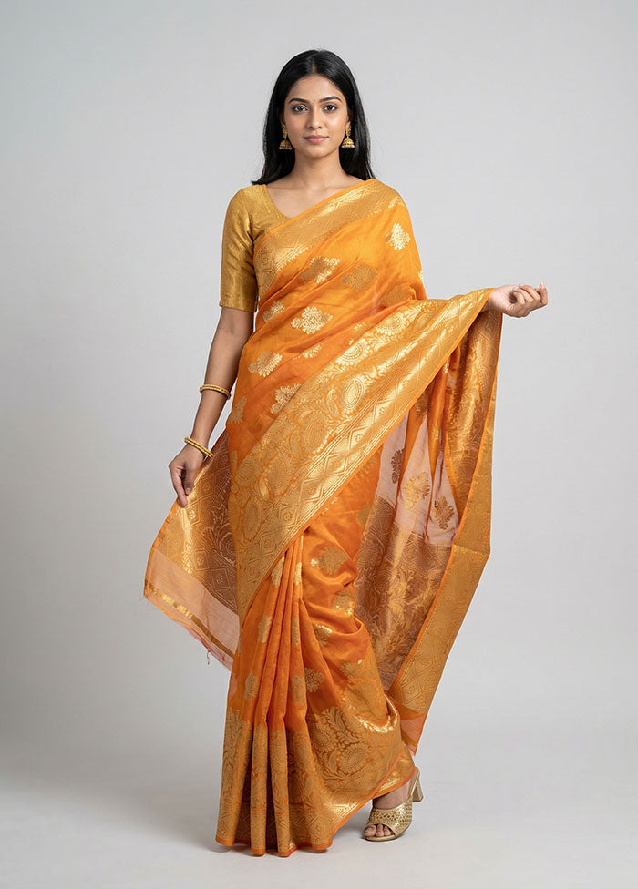 Yellow Pure Cotton Saree With Blouse Piece