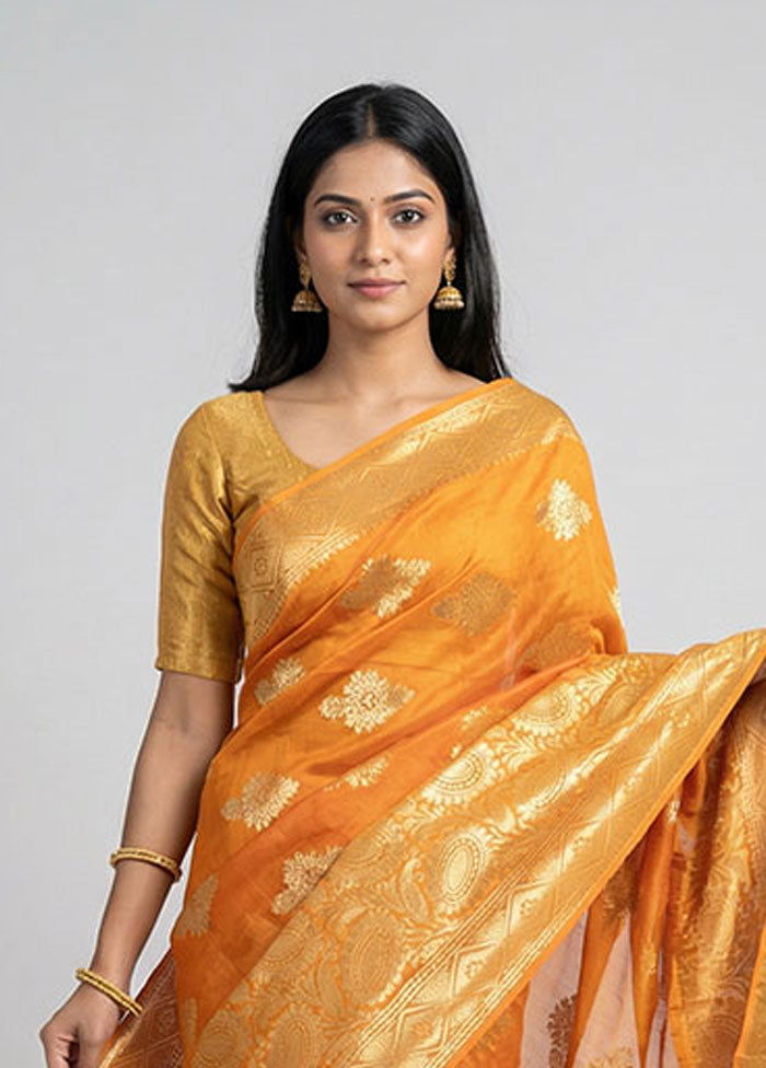 Yellow Pure Cotton Saree With Blouse Piece