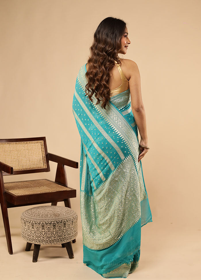 Blue Garad Pure Silk Saree Without Blouse Piece