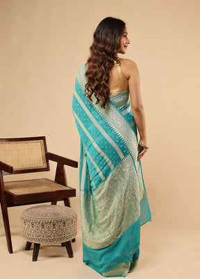 Blue Garad Pure Silk Saree Without Blouse Piece
