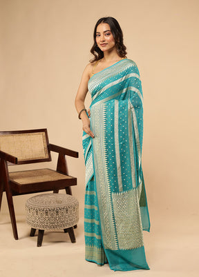 Blue Garad Pure Silk Saree Without Blouse Piece