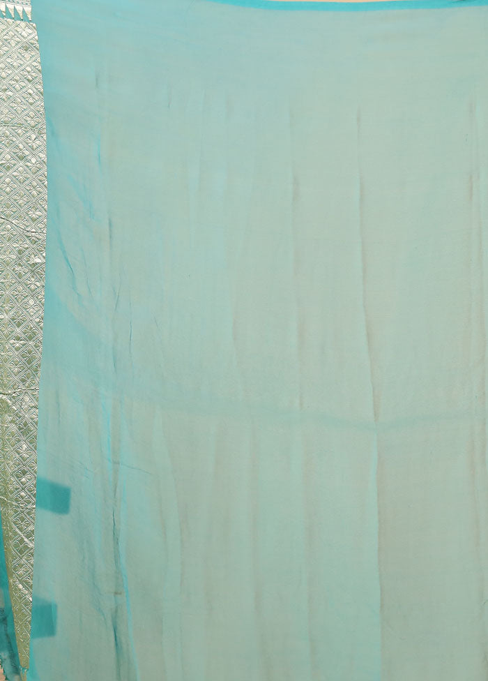 Blue Garad Pure Silk Saree Without Blouse Piece
