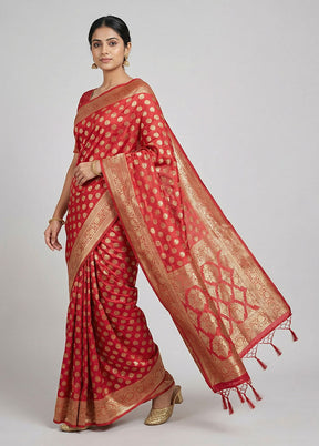 Red Cotton Saree With Blouse Piece